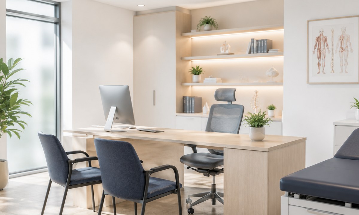 Helles Sprechzimmer der Musterpraxis